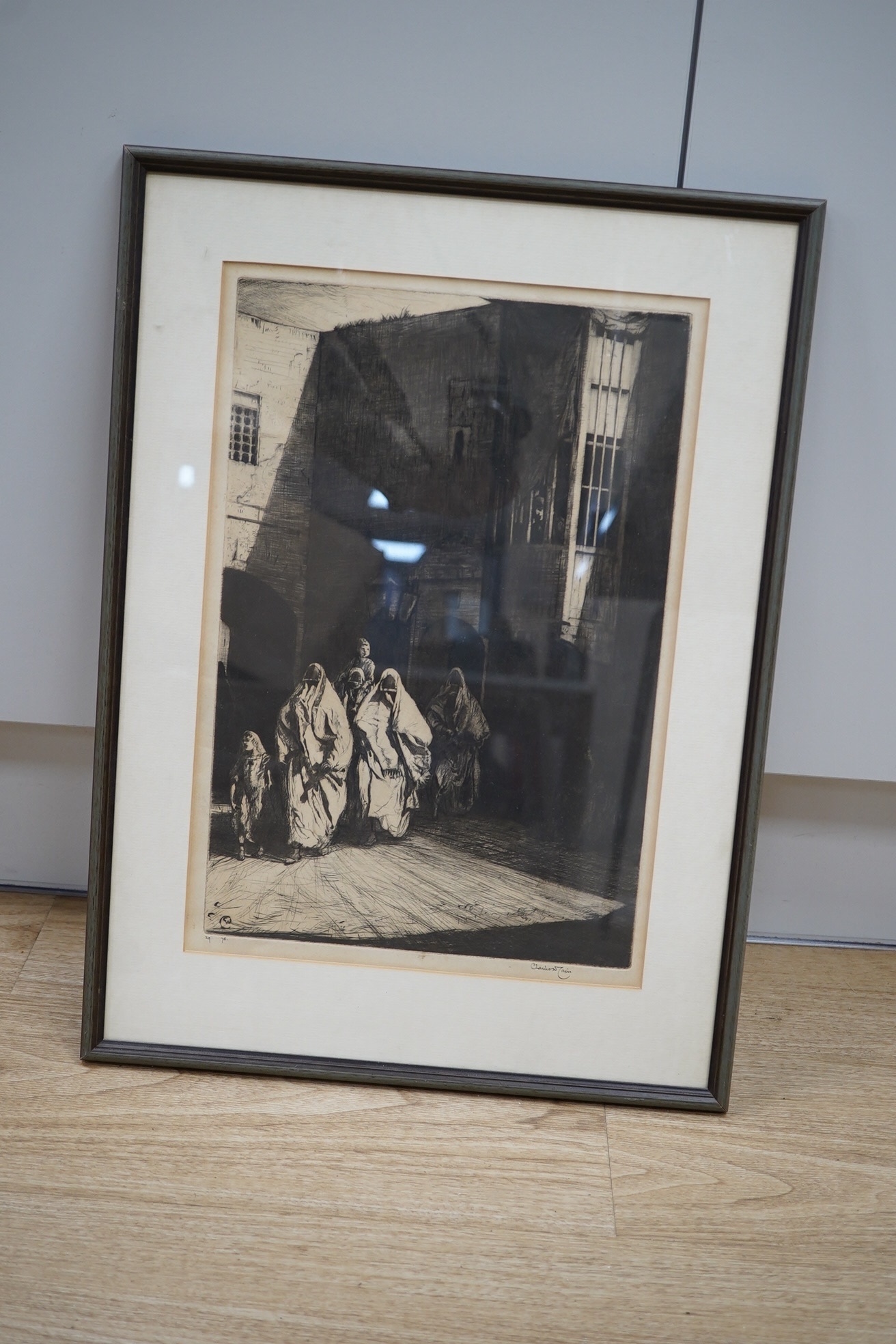 Charles William Cain (British, 1893-1962), drypoint etching, Street scene with Arab women, signed in ink and numbered 29.75, 39 x 27cm. Condition